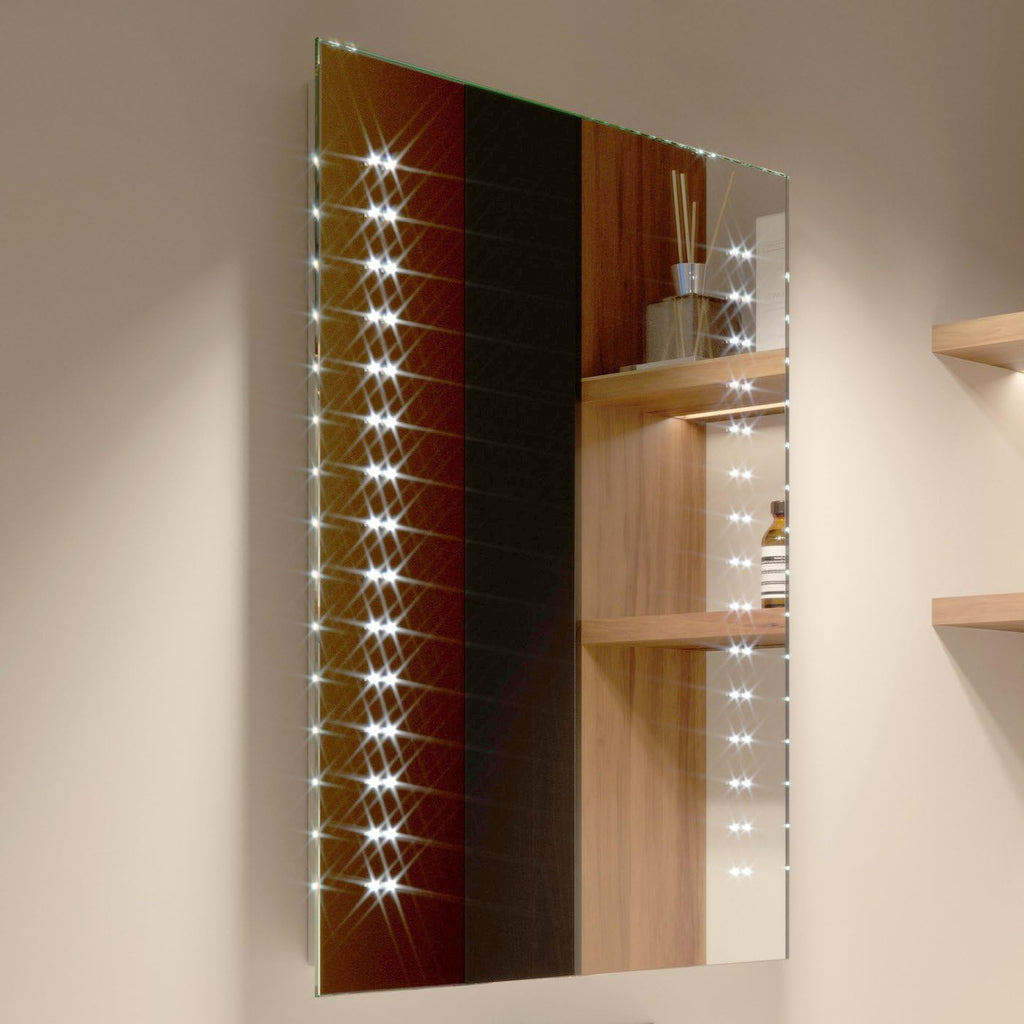 iBathUK Orion LED Bathroom Mirror, Battery Powered Rectangular Mirror, Illuminated Frameless Modern Wall Mirror, Grey, 500x700mm