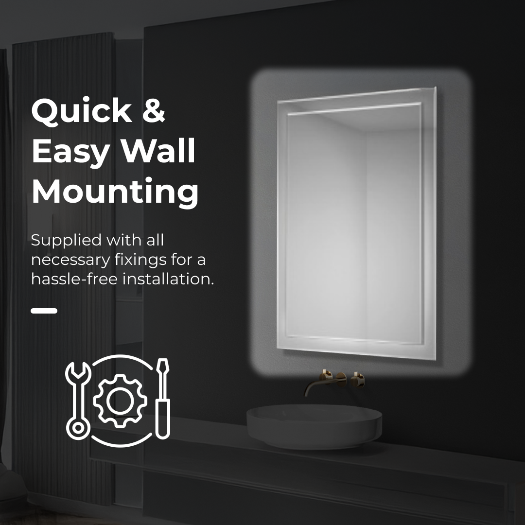 iBathUK Sienna Rectangular Bevelled Designer Bathroom Mirror, Modern Wall Mounted Bathroom Mirror with Frameless Design, 500x700mm