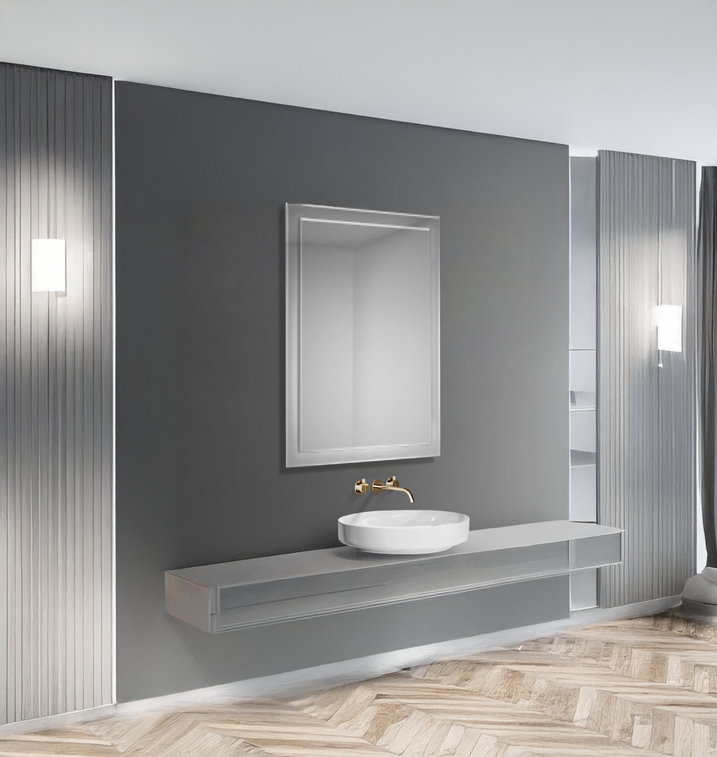 iBathUK Sienna Rectangular Bevelled Designer Bathroom Mirror, Modern Wall Mounted Bathroom Mirror with Frameless Design, 500x700mm