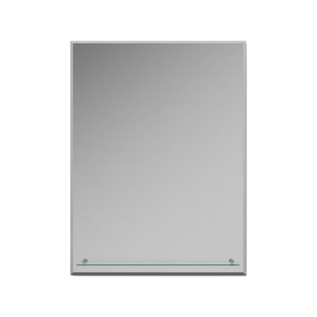 iBathUK Aria Wall Mounted Designer Bathroom Mirror with Glass Shelves, Modern Frameless Ractangular Mirror, Straight Edge, 800x600mm