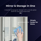 iBathUK Aria Wall Mounted Designer Bathroom Mirror with Glass Shelves, Modern Frameless Ractangular Mirror, Straight Edge, 800x600mm