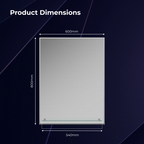 iBathUK Aria Wall Mounted Designer Bathroom Mirror with Glass Shelves, Modern Frameless Ractangular Mirror, Straight Edge, 800x600mm