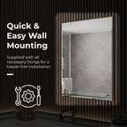 iBathUK Aria Wall Mounted Designer Bathroom Mirror with Glass Shelves, Modern Frameless Ractangular Mirror, Straight Edge, 800x600mm