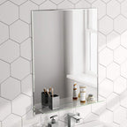 iBathUK Aria Wall Mounted Designer Bathroom Mirror with Glass Shelves, Modern Frameless Ractangular Mirror, Straight Edge, 800x600mm