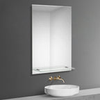 iBathUK Aria Wall Mounted Designer Bathroom Mirror with Glass Shelves, Modern Frameless Ractangular Mirror, Straight Edge, 800x600mm