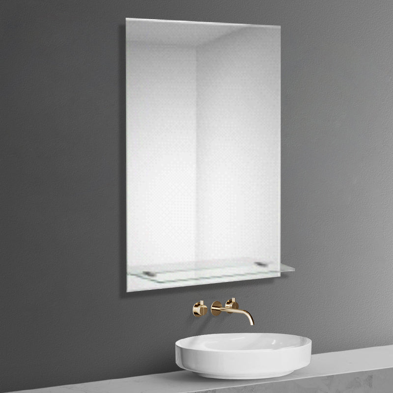 iBathUK Aria Wall Mounted Designer Bathroom Mirror with Glass Shelves, Modern Frameless Ractangular Mirror, Straight Edge, 800x600mm