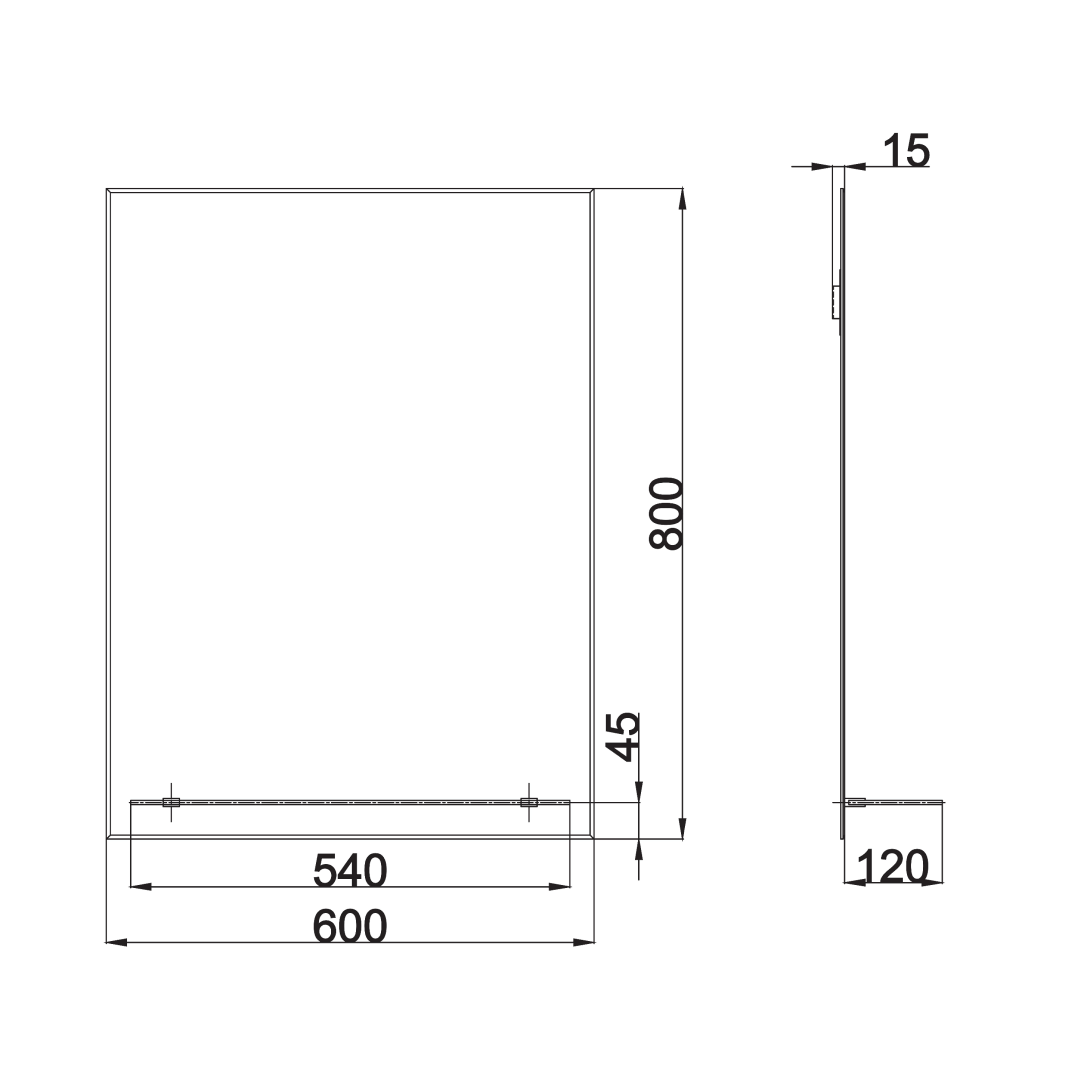 iBathUK Aria Wall Mounted Designer Bathroom Mirror with Glass Shelves, Modern Frameless Ractangular Mirror, Straight Edge, 800x600mm