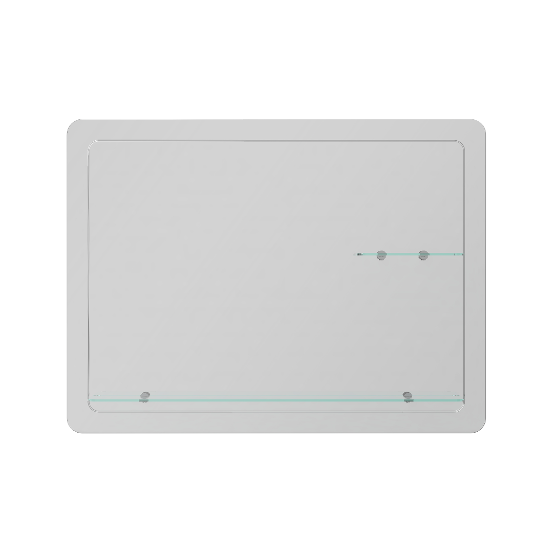 iBathUK Aria Wall Mounted Designer Bathroom Mirror with Glass Shelves, Modern Frameless Ractangular Mirror, Straight Edge, 800x600mm