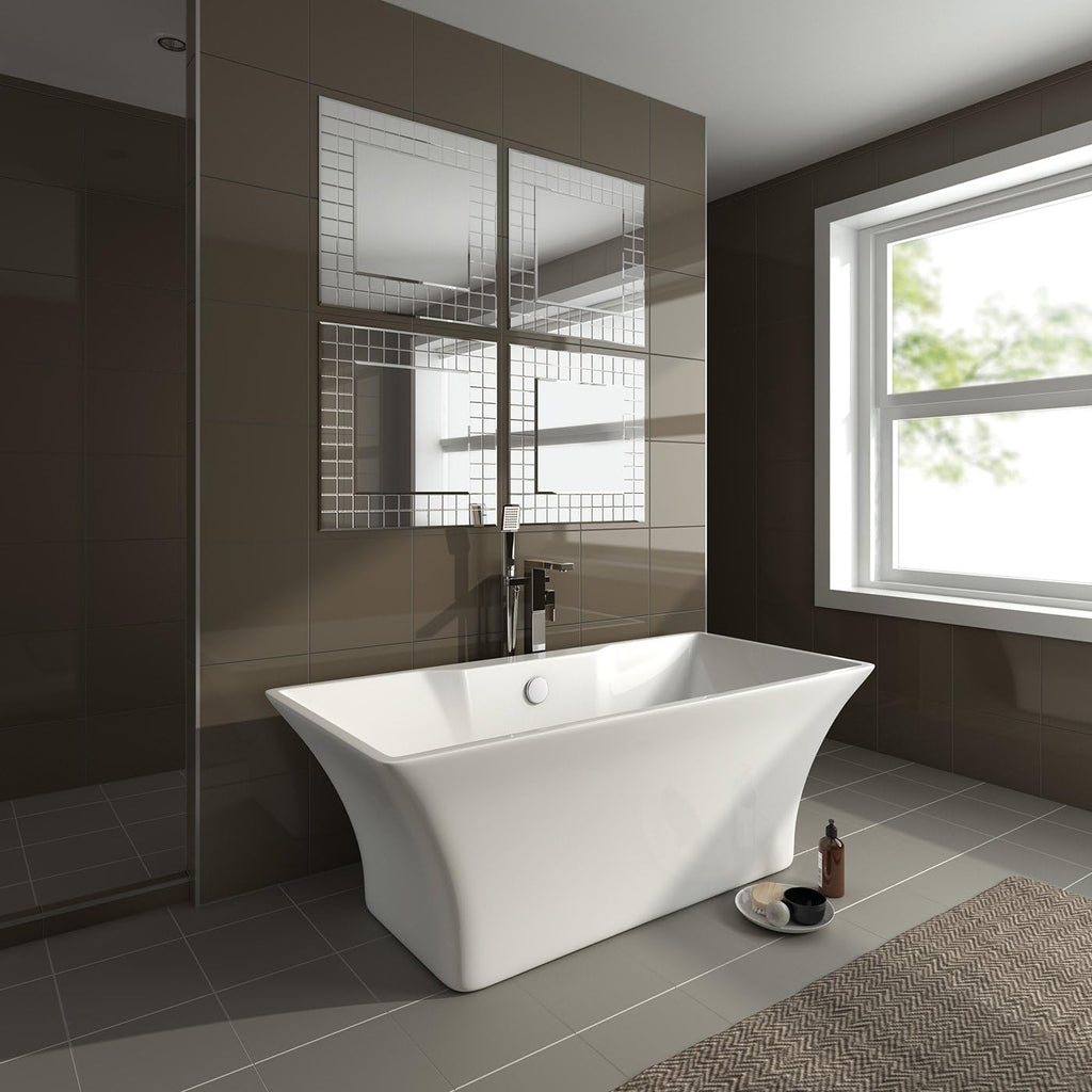 iBathUK Milan Wall Mounted Square Mosaic Designer Bathroom Mirror, Modern and Styslish Framless Bathroom Wall Mirror, 600x600mm