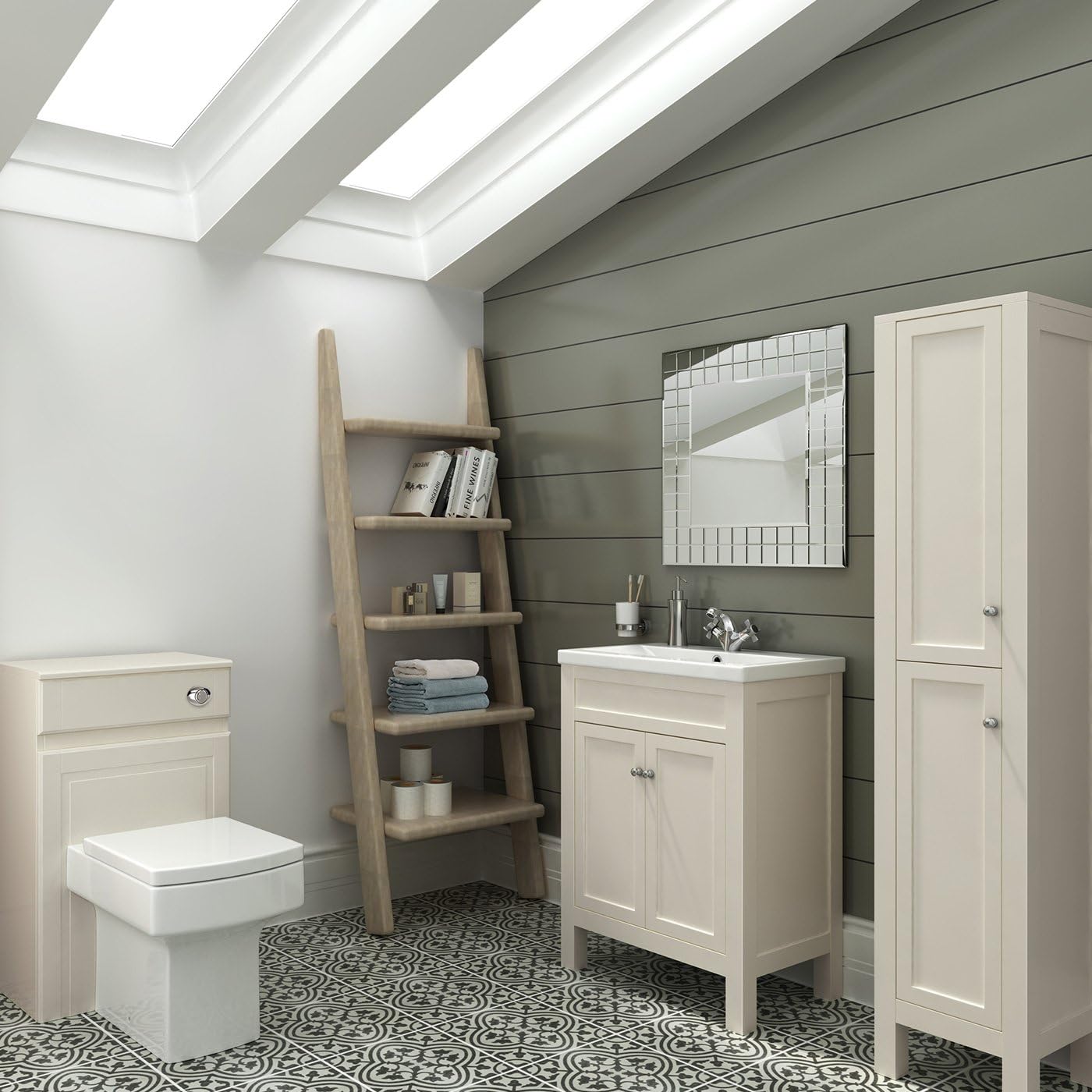 iBathUK Milan Wall Mounted Square Mosaic Designer Bathroom Mirror, Modern and Styslish Framless Bathroom Wall Mirror, 600x600mm