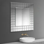 iBathUK Milan Wall Mounted Square Mosaic Designer Bathroom Mirror, Modern and Styslish Framless Bathroom Wall Mirror, 600x600mm