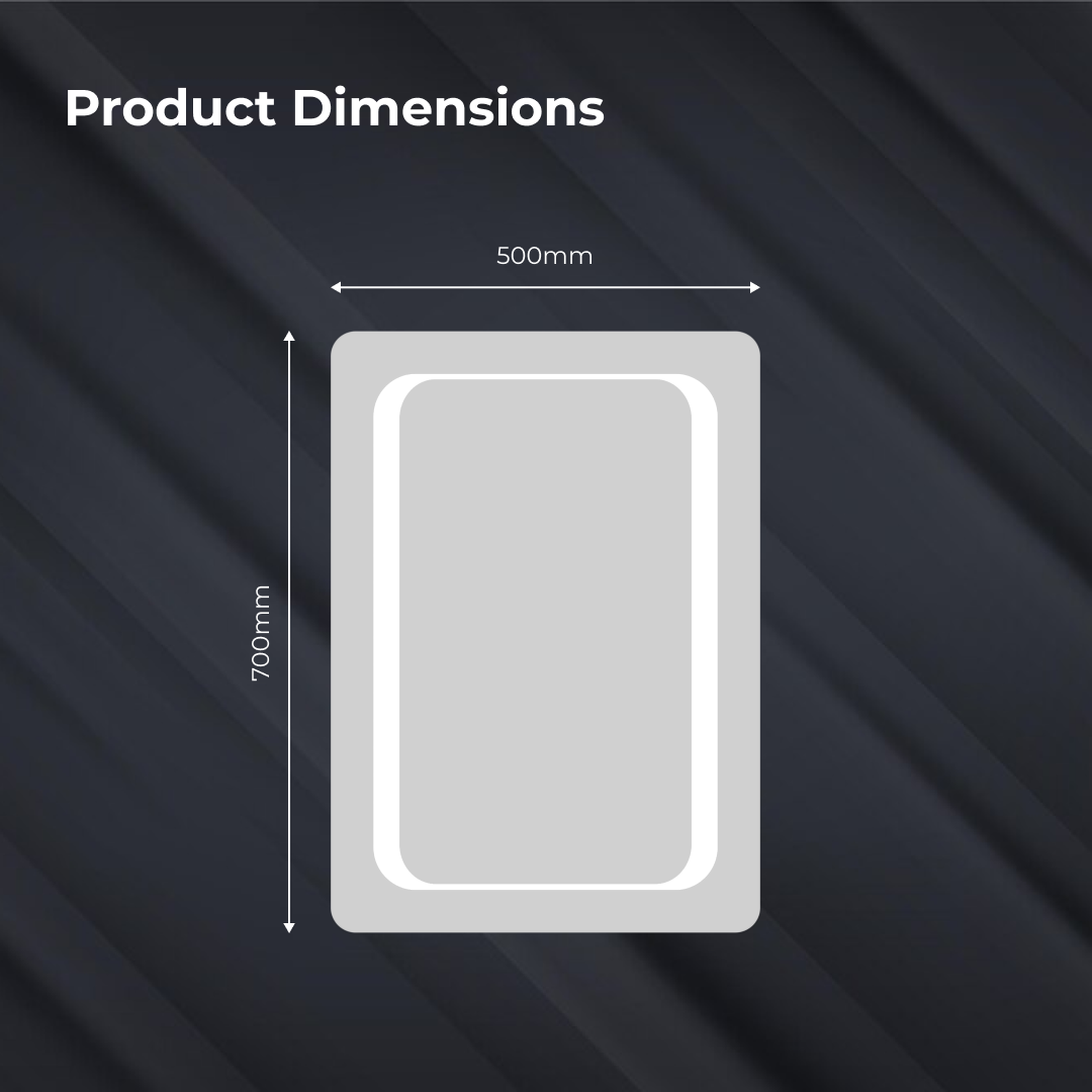 iBathUK Halo Illuminated LED Bathroom Mirror, Battery Powered Modern Wall Mirror, Soft Rectangle Shape with Round Edge, 500x700mm