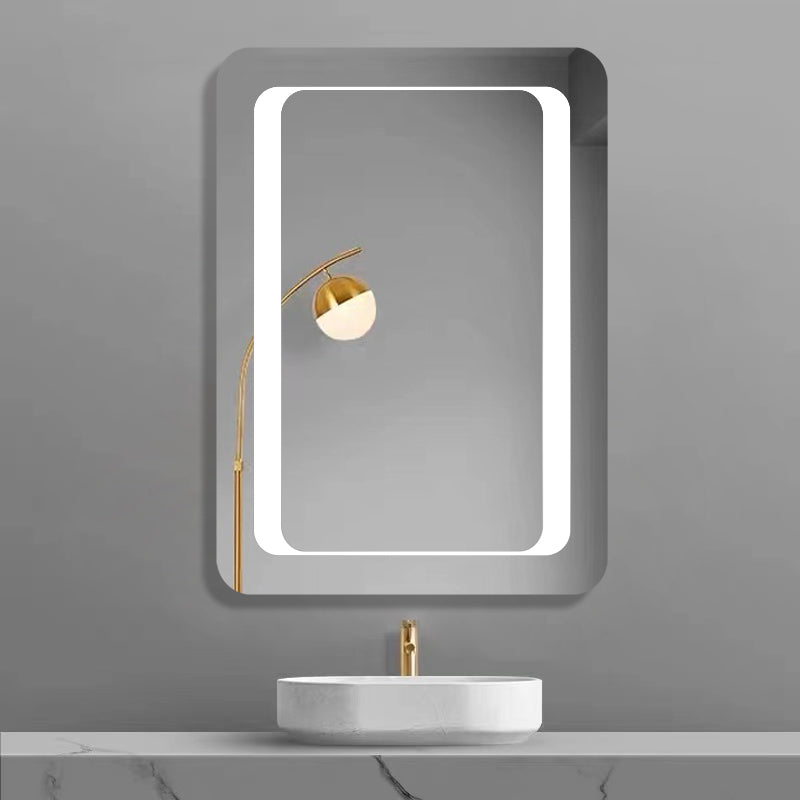 iBathUK Halo Illuminated LED Bathroom Mirror, Battery Powered Modern Wall Mirror, Soft Rectangle Shape with Round Edge, 500x700mm