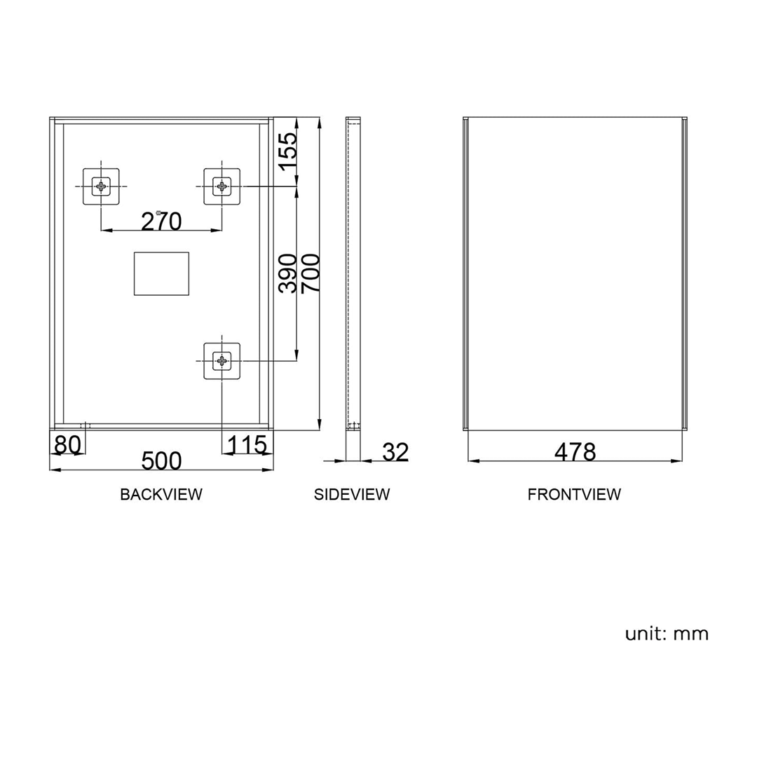 iBathUK Aurora Rectangular Illuminated LED Bathroom Mirror, Battery Operated Framless Wall Mirror with Straight Edge, 500x700mm