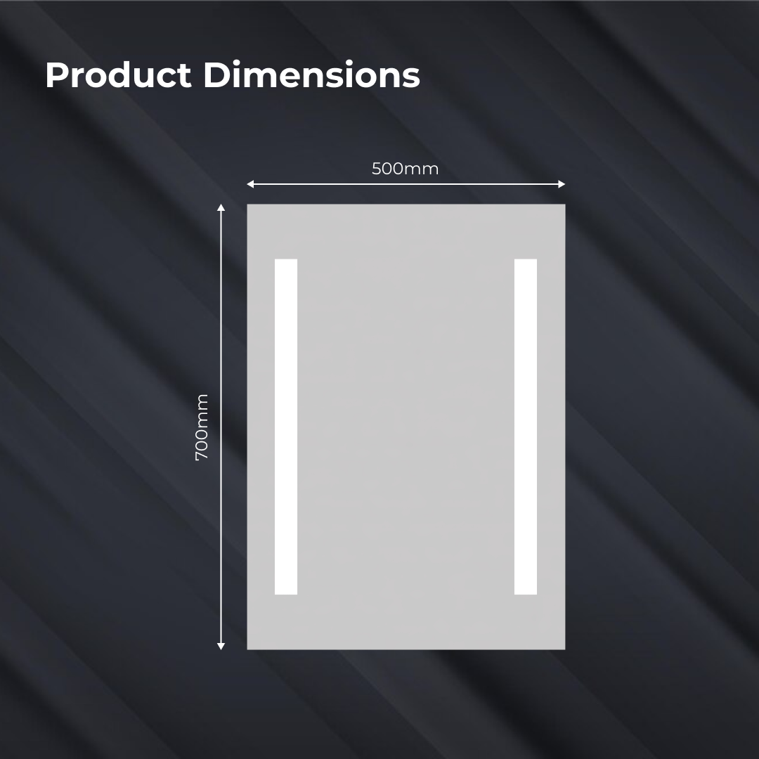 iBathUK Eclipse Rectangular Illuminated LED Bathroom Mirror, Battery Operated Framless Wall Mirror with Straight Edge, 500x700mm
