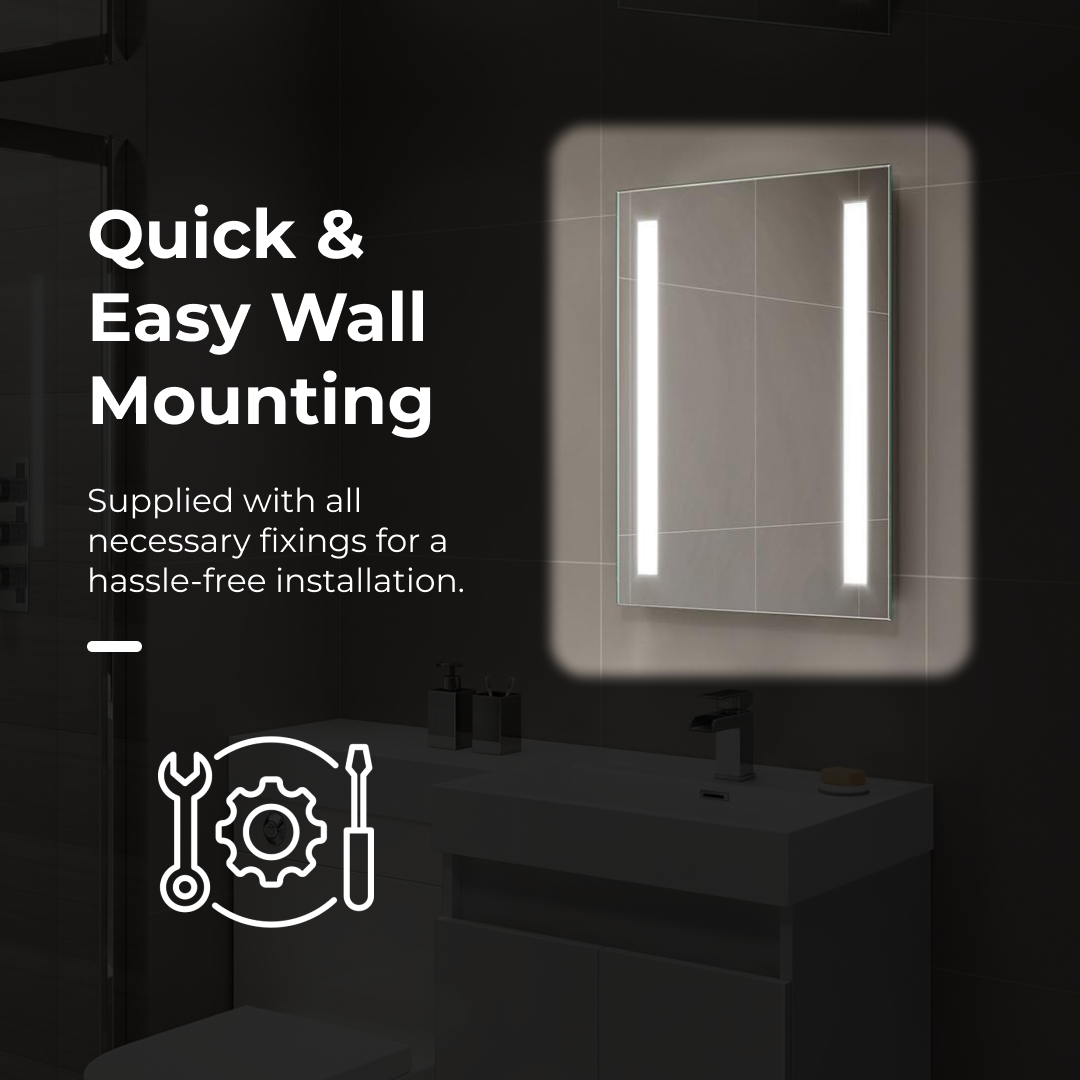 iBathUK Eclipse Rectangular Illuminated LED Bathroom Mirror, Battery Operated Framless Wall Mirror with Straight Edge, 500x700mm