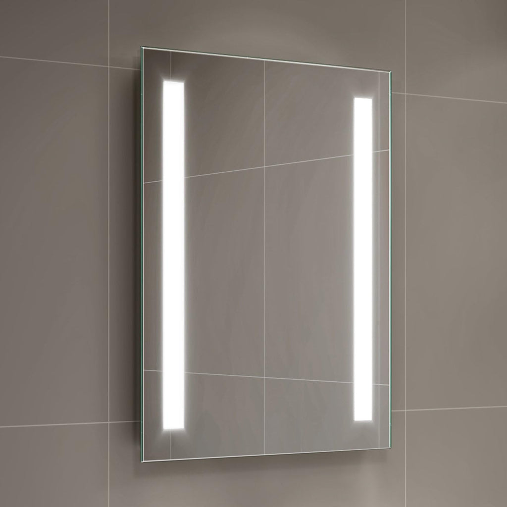 iBathUK Eclipse Rectangular Illuminated LED Bathroom Mirror, Battery Operated Framless Wall Mirror with Straight Edge, 500x700mm