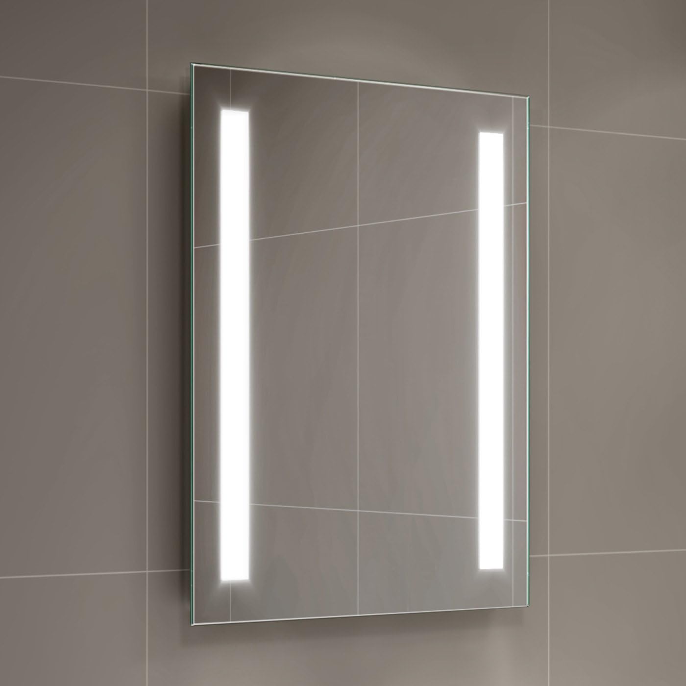 iBathUK Eclipse Rectangular Illuminated LED Bathroom Mirror, Battery Operated Framless Wall Mirror with Straight Edge, 500x700mm