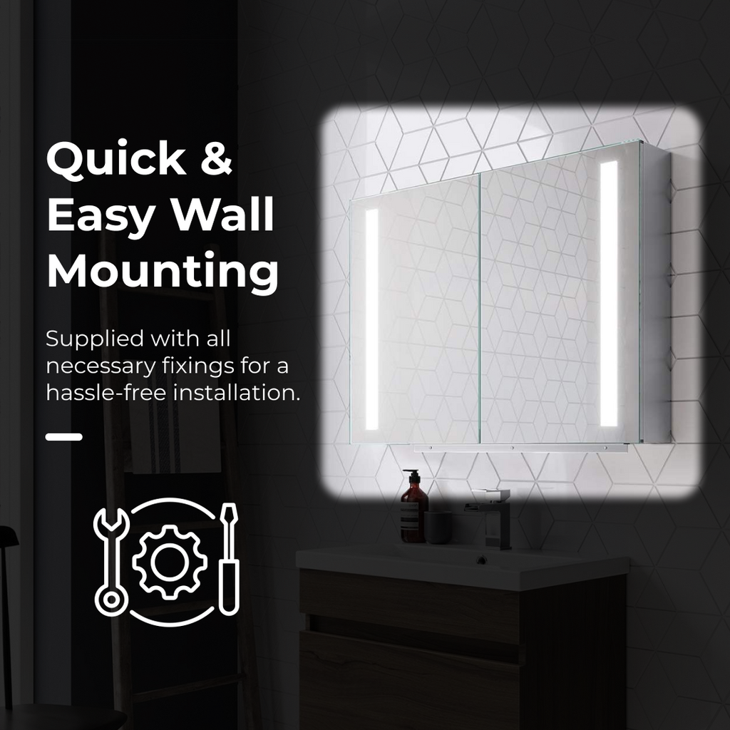 iBathUK Astrid Illuminated LED Mirror Cabinet with Motion Sensor, Modern Rectangular Wall Mirror, 800x600mm