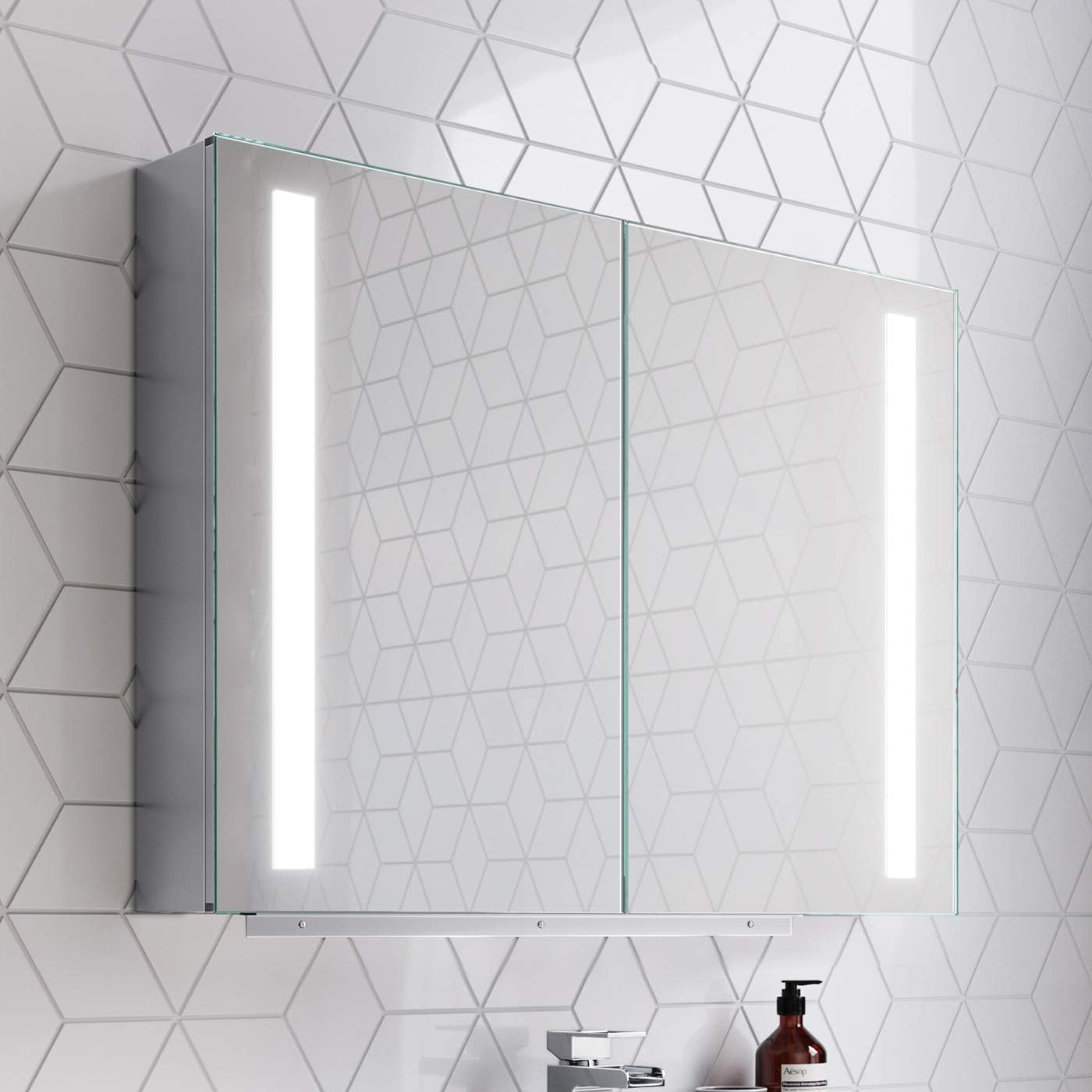 iBathUK Astrid Illuminated LED Mirror Cabinet with Motion Sensor, Modern Rectangular Wall Mirror, 800x600mm