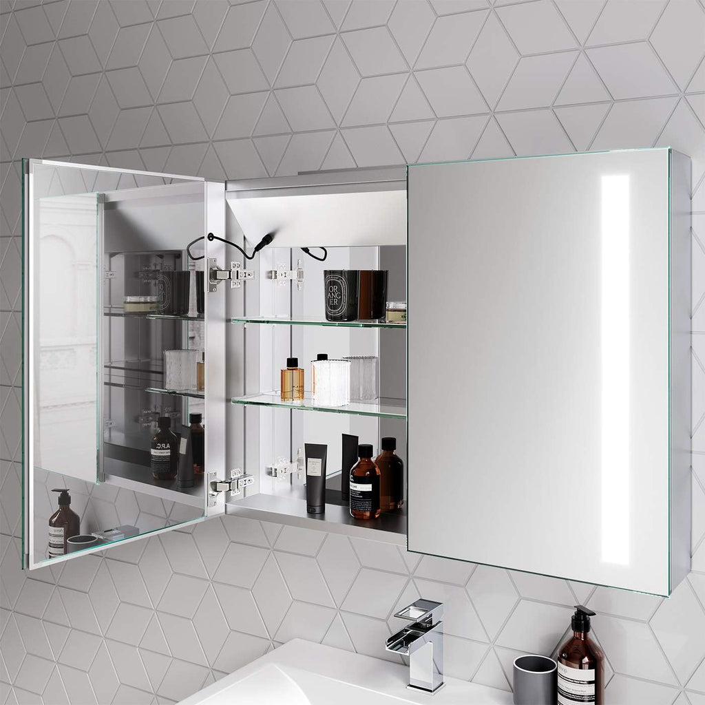 iBathUK Astrid Illuminated LED Mirror Cabinet with Motion Sensor, Modern Rectangular Wall Mirror, 800x600mm