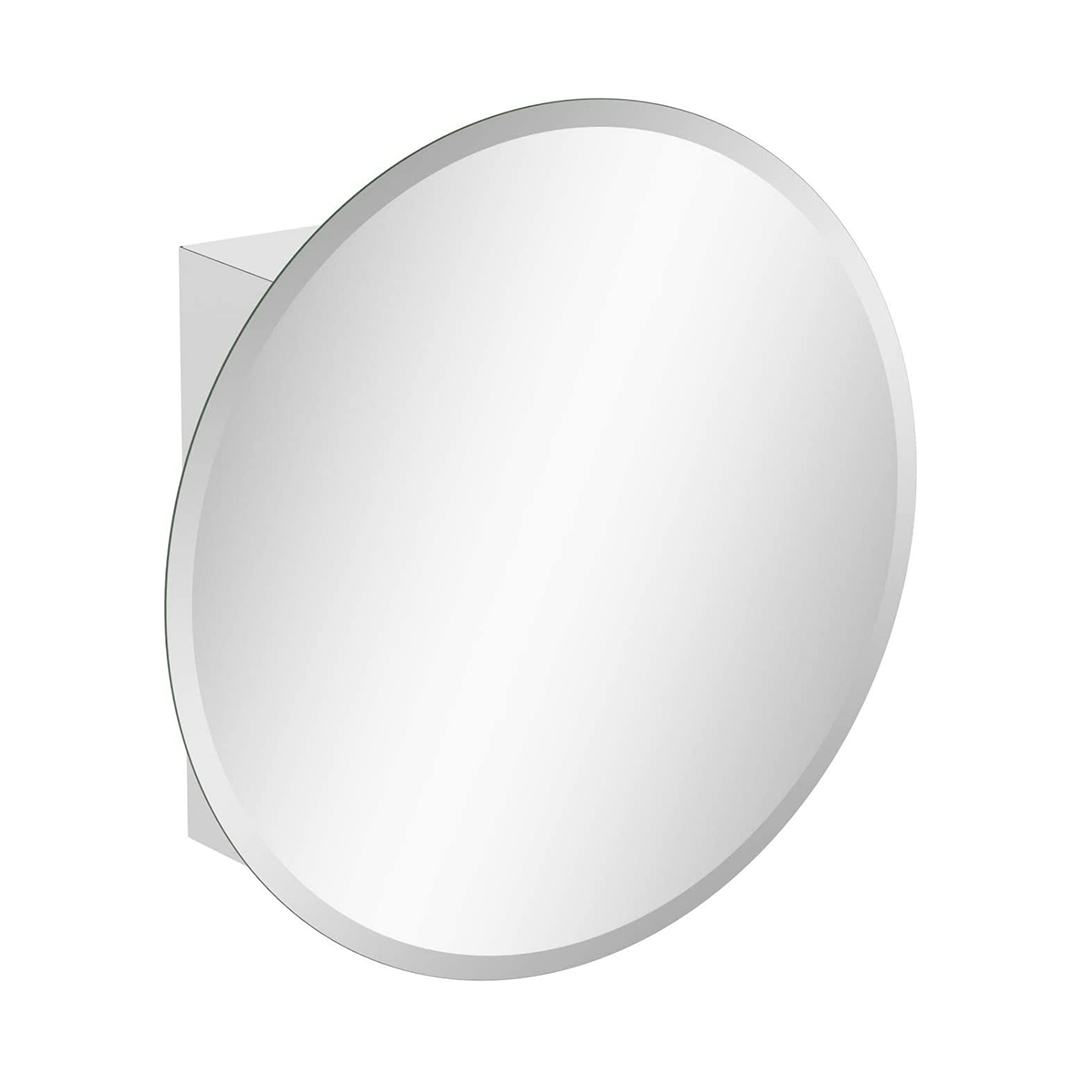 iBathUK Stockholm Round Stainless Steel Mirror Cabinet, Single Door Storage Unit, Round Mirror with Round Edge, 500x500mm