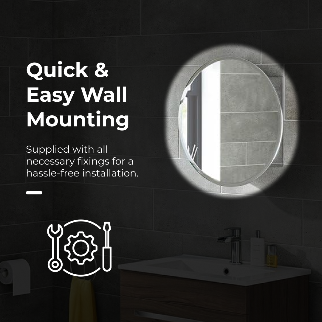 iBathUK Stockholm Round Stainless Steel Mirror Cabinet, Single Door Storage Unit, Round Mirror with Round Edge, 500x500mm