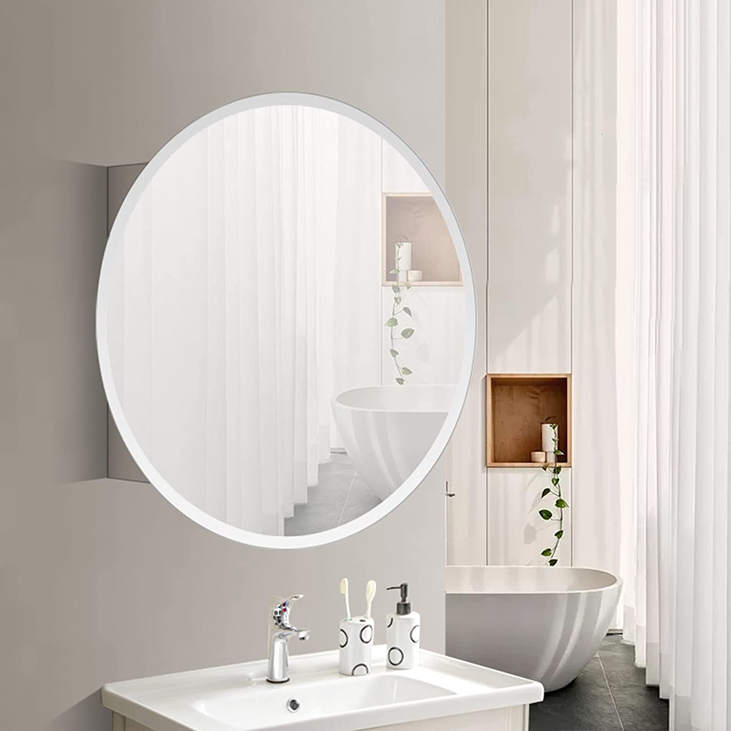 iBathUK Stockholm Round Stainless Steel Mirror Cabinet, Single Door Storage Unit, Round Mirror with Round Edge, 500x500mm