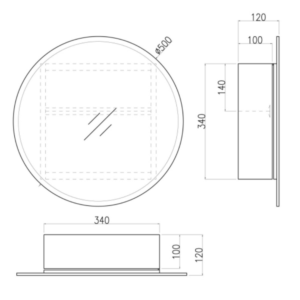 iBathUK Stockholm Round Stainless Steel Mirror Cabinet, Single Door Storage Unit, Round Mirror with Round Edge, 500x500mm