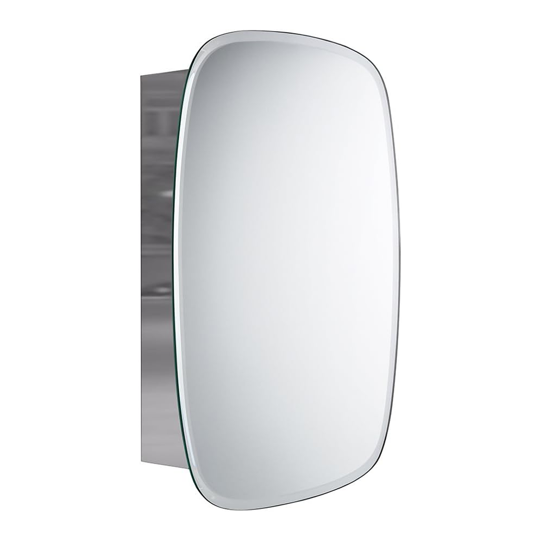 iBathUK Copenhagen Stainless Steel Mirror Cabinet, Single Door Storage Unit, Modern Oval Mirror with Round Edge, 450x600mm
