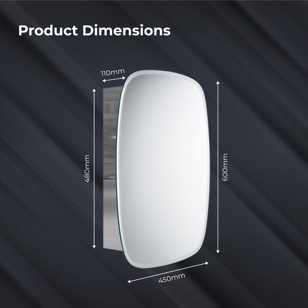 iBathUK Copenhagen Stainless Steel Mirror Cabinet, Single Door Storage Unit, Modern Oval Mirror with Round Edge, 450x600mm