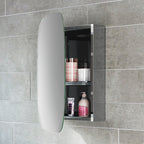iBathUK Copenhagen Stainless Steel Mirror Cabinet, Single Door Storage Unit, Modern Oval Mirror with Round Edge, 450x600mm