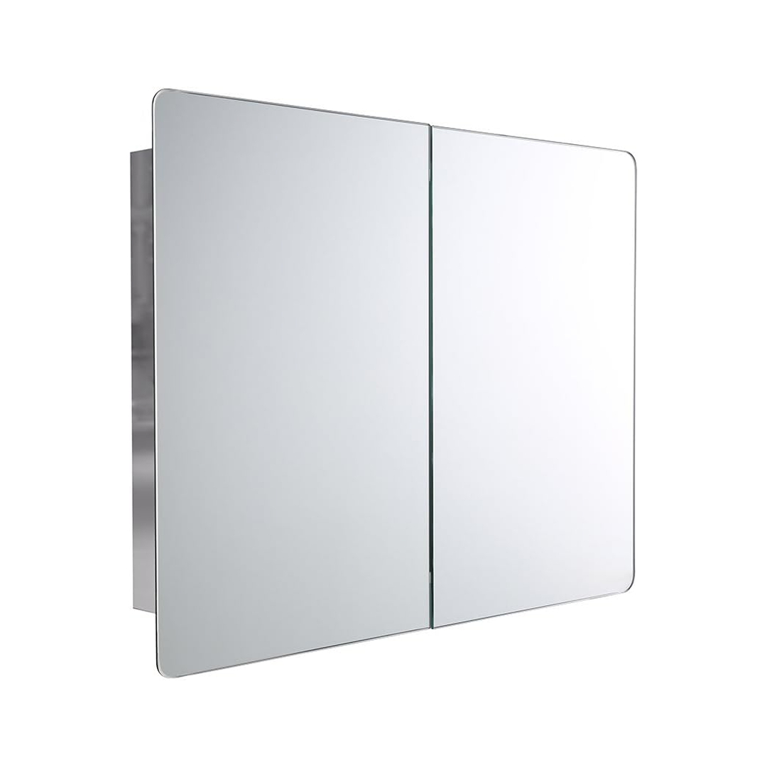iBathUK Malmo Stainless Steel Bathroom Mirror Cabinet with Double Door, Soft Rectangular Shape with Round Edge, 800x600mm