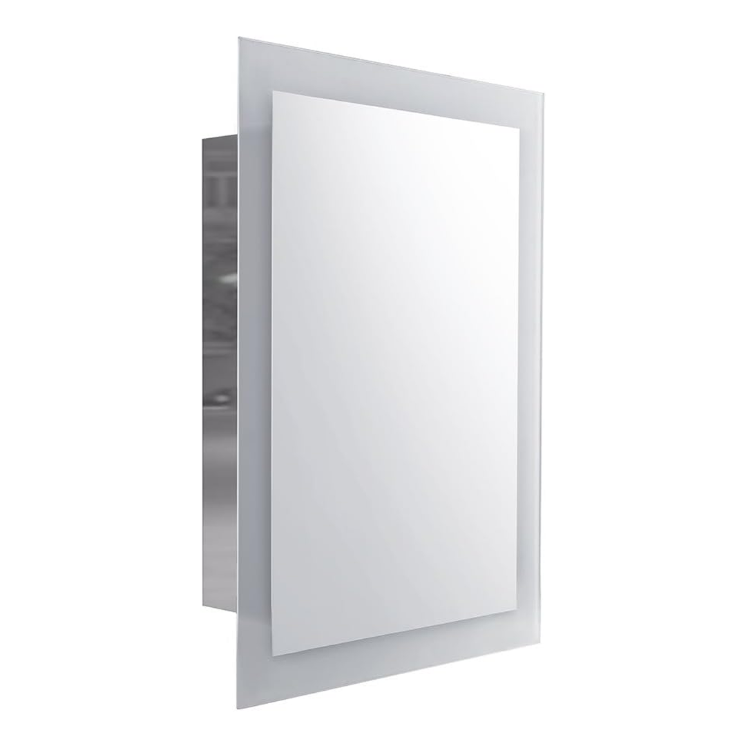 iBathUK Bristol Stainless Steel Bathroom Mirror Cabinet with Sliding Door, Rectangular Mirror with Straight Edge, 480x660mm