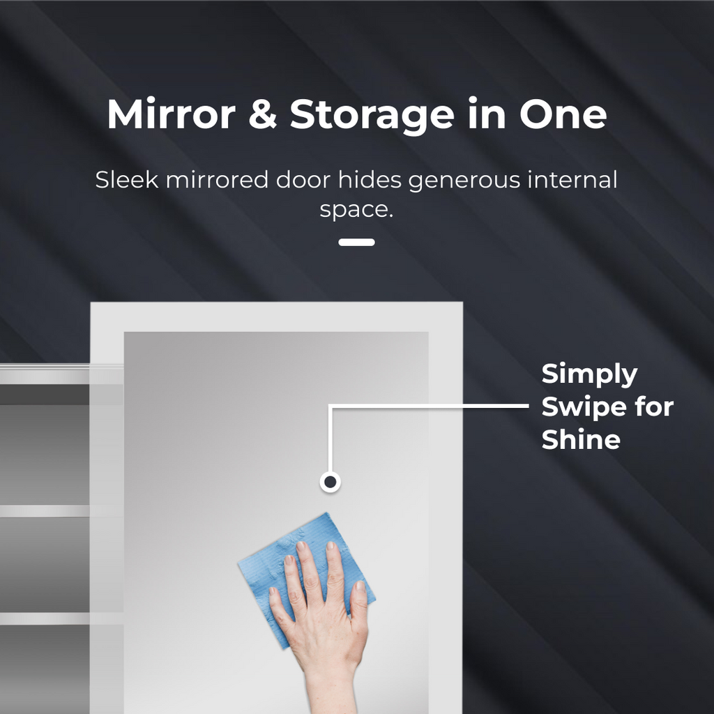 iBathUK Bristol Stainless Steel Bathroom Mirror Cabinet with Sliding Door, Rectangular Mirror with Straight Edge, 480x660mm