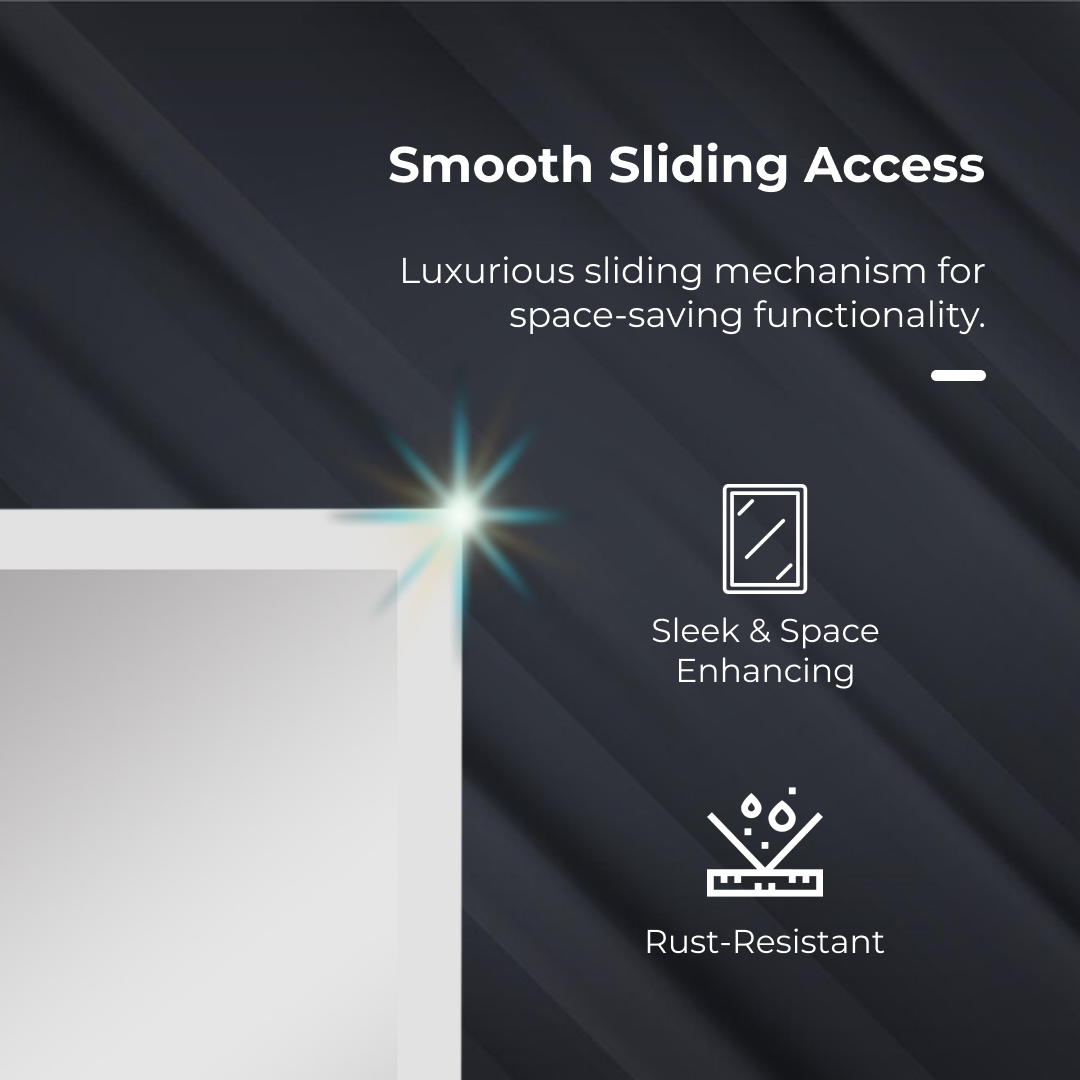 iBathUK Bristol Stainless Steel Bathroom Mirror Cabinet with Sliding Door, Rectangular Mirror with Straight Edge, 480x660mm