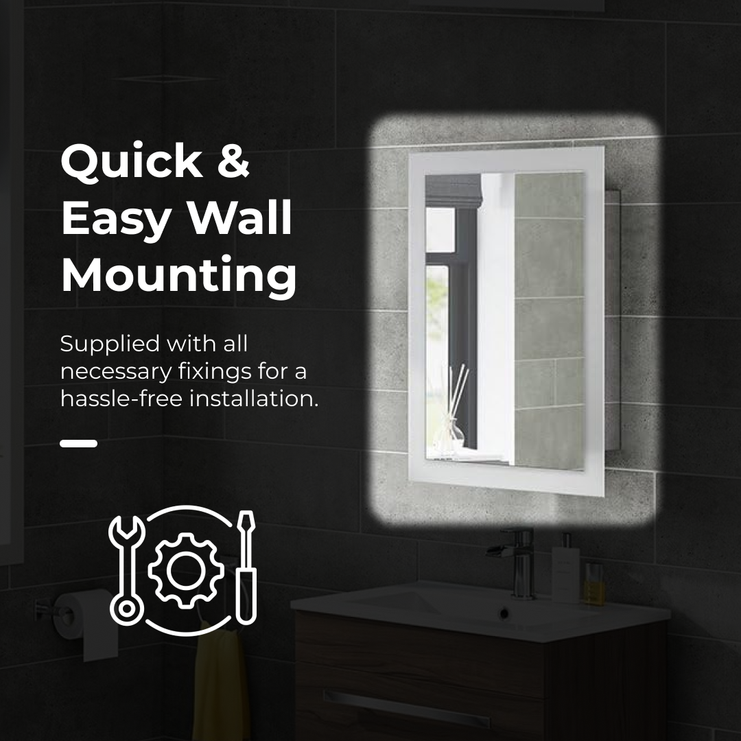 iBathUK Bristol Stainless Steel Bathroom Mirror Cabinet with Sliding Door, Rectangular Mirror with Straight Edge, 480x660mm