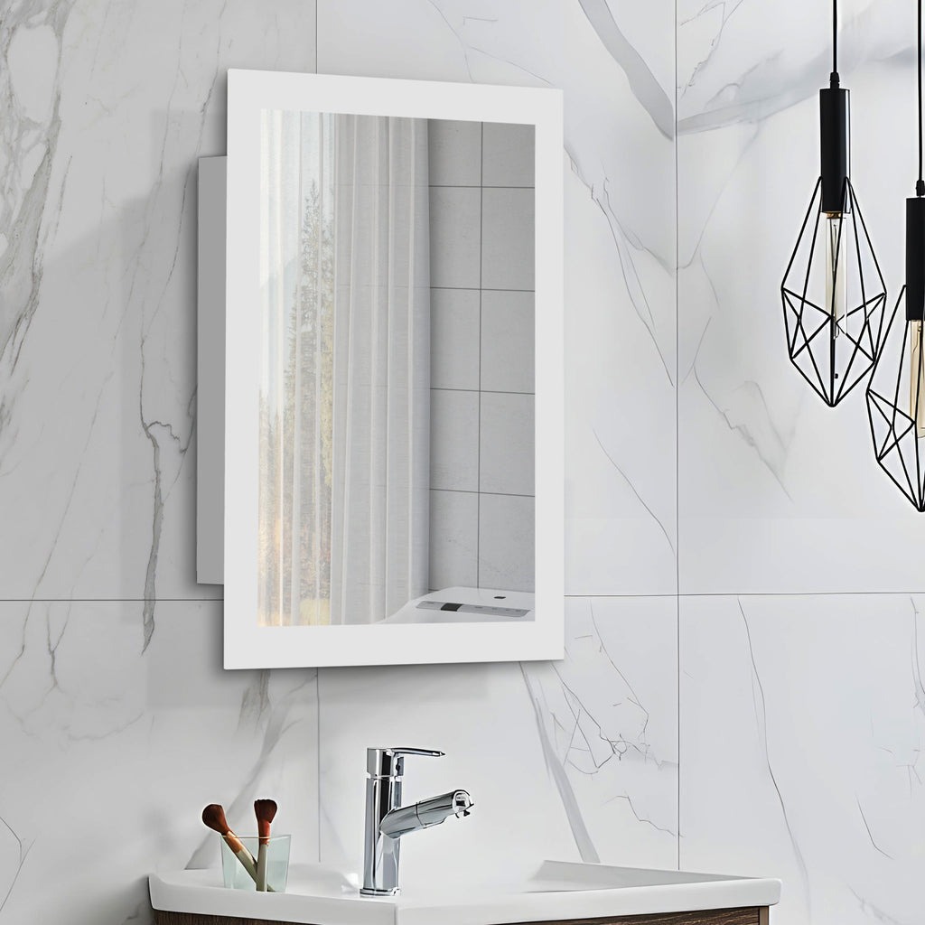 iBathUK Bristol Stainless Steel Bathroom Mirror Cabinet with Sliding Door, Rectangular Mirror with Straight Edge, 480x660mm