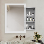 iBathUK Bristol Stainless Steel Bathroom Mirror Cabinet with Sliding Door, Rectangular Mirror with Straight Edge, 480x660mm