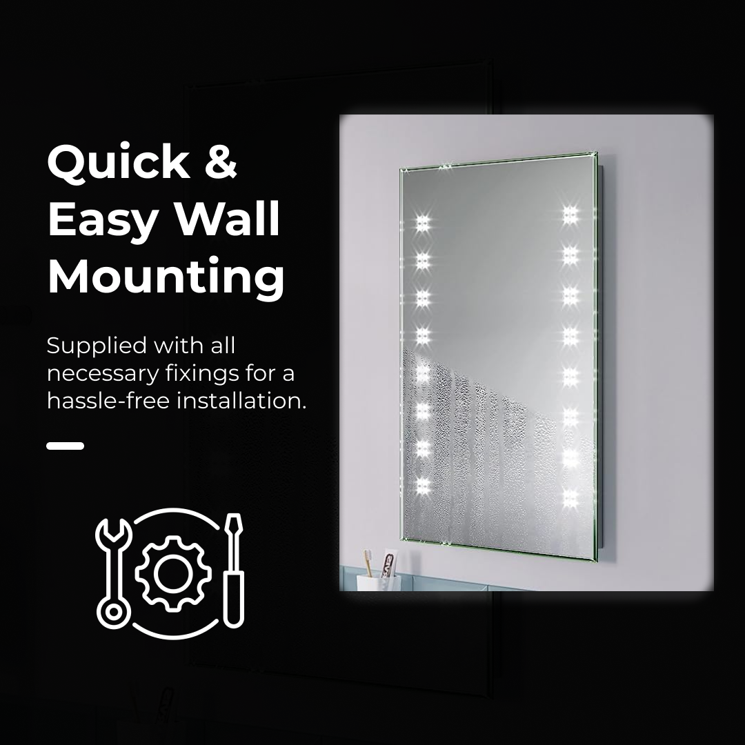 iBathUK Celeste Rectangular Illuminated LED Bathroom Mirror, Wall Mirror with Motion Sensor and Infrared Sensor Switch, 500x700mm