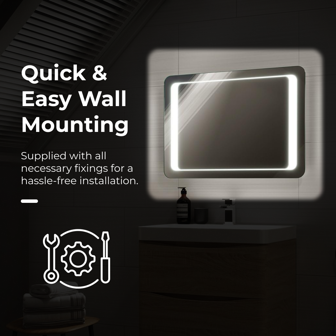 iBathUK Nova Rectangular Illuminated LED Bathroom Mirror, Wall Mirror with Motion Sensor and Infrared Sensor Switch, 650x900mm