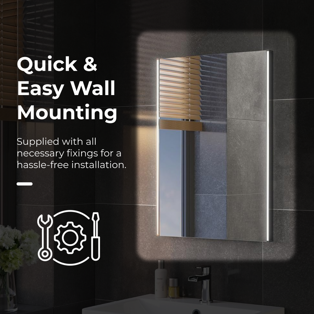 iBathUK Nebula Rectangular Illuminated LED Bathroom Mirror, Wall Mirror with Motion Sensor and Infrared Sensor Switch, 500x700mm