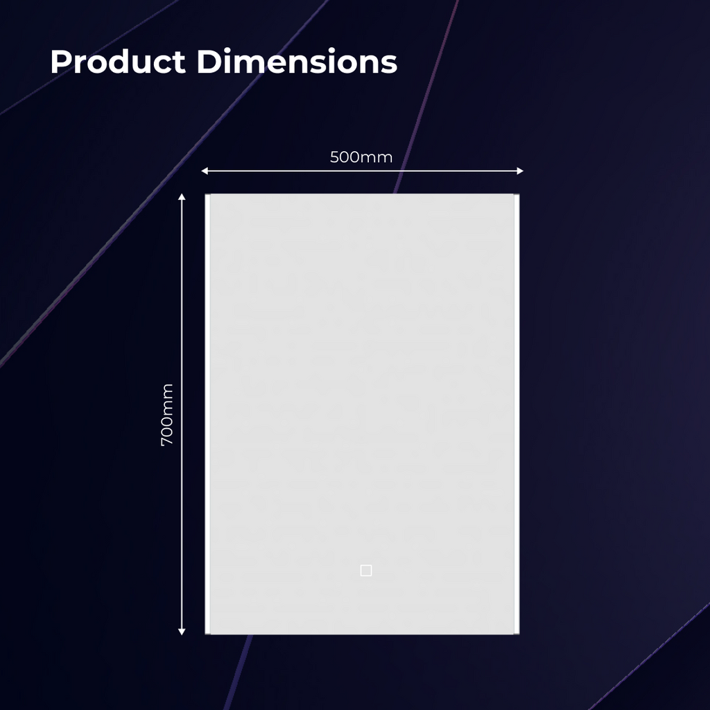 iBathUK Glowvia Rectangular Illuminated LED Bathroom Mirror with Touch Switch, Frameless Wall Mirror with Straight Edge, 500x700mm