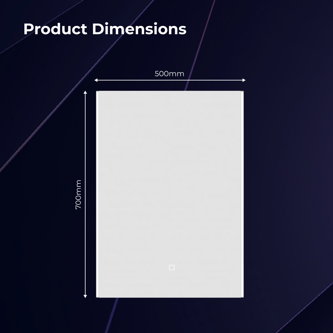 iBathUK Glowvia Rectangular Illuminated LED Bathroom Mirror with Touch Switch, Frameless Wall Mirror with Straight Edge, 500x700mm