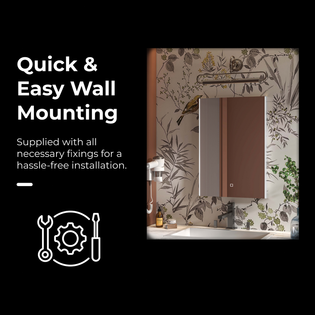 iBathUK Glowvia Rectangular Illuminated LED Bathroom Mirror with Touch Switch, Frameless Wall Mirror with Straight Edge, 500x700mm