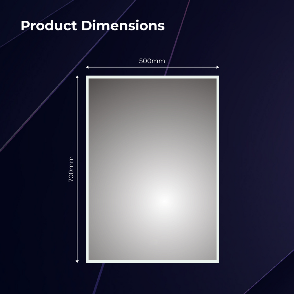iBathUK Spectra Rectangular Illuminated LED Bathroom Mirror, Frameless Wall Mirror with Motion Sensor and Demister, 500x700mm