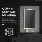iBathUK Spectra Rectangular Illuminated LED Bathroom Mirror, Frameless Wall Mirror with Motion Sensor and Demister, 500x700mm