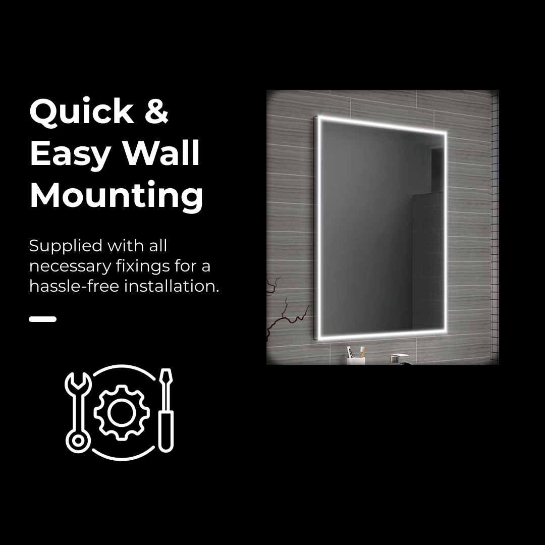 iBathUK Spectra Rectangular Illuminated LED Bathroom Mirror, Frameless Wall Mirror with Motion Sensor and Demister, 800x600mm