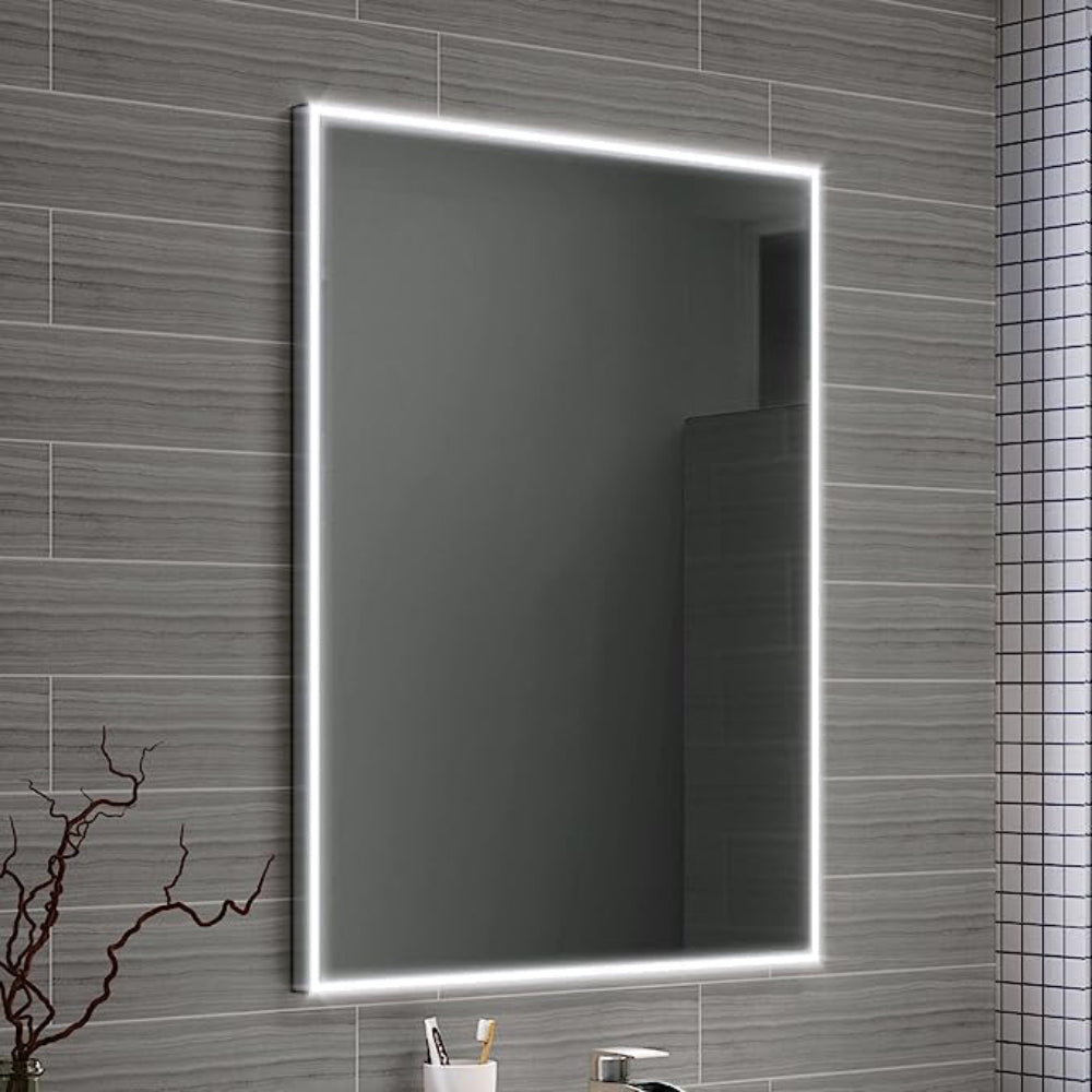 iBathUK Spectra Rectangular Illuminated LED Bathroom Mirror, Frameless Wall Mirror with Motion Sensor and Demister, 800x600mm
