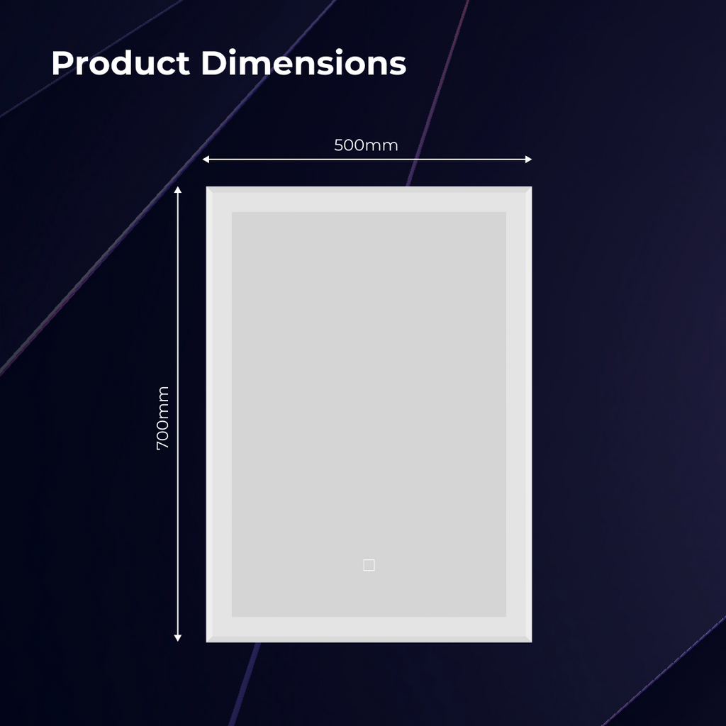 iBathUK Lustre Rectangular Illuminated LED Bathroom Mirror, Frameless Wall Mirror with Touch Sensor and Demister, 500x700mm